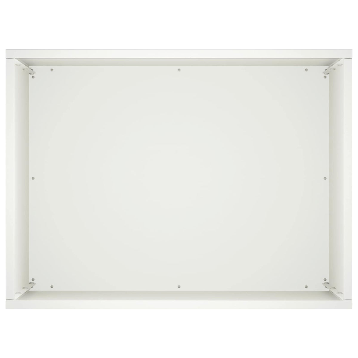 The open top of the white garden planter showing the interior base and corner fixings