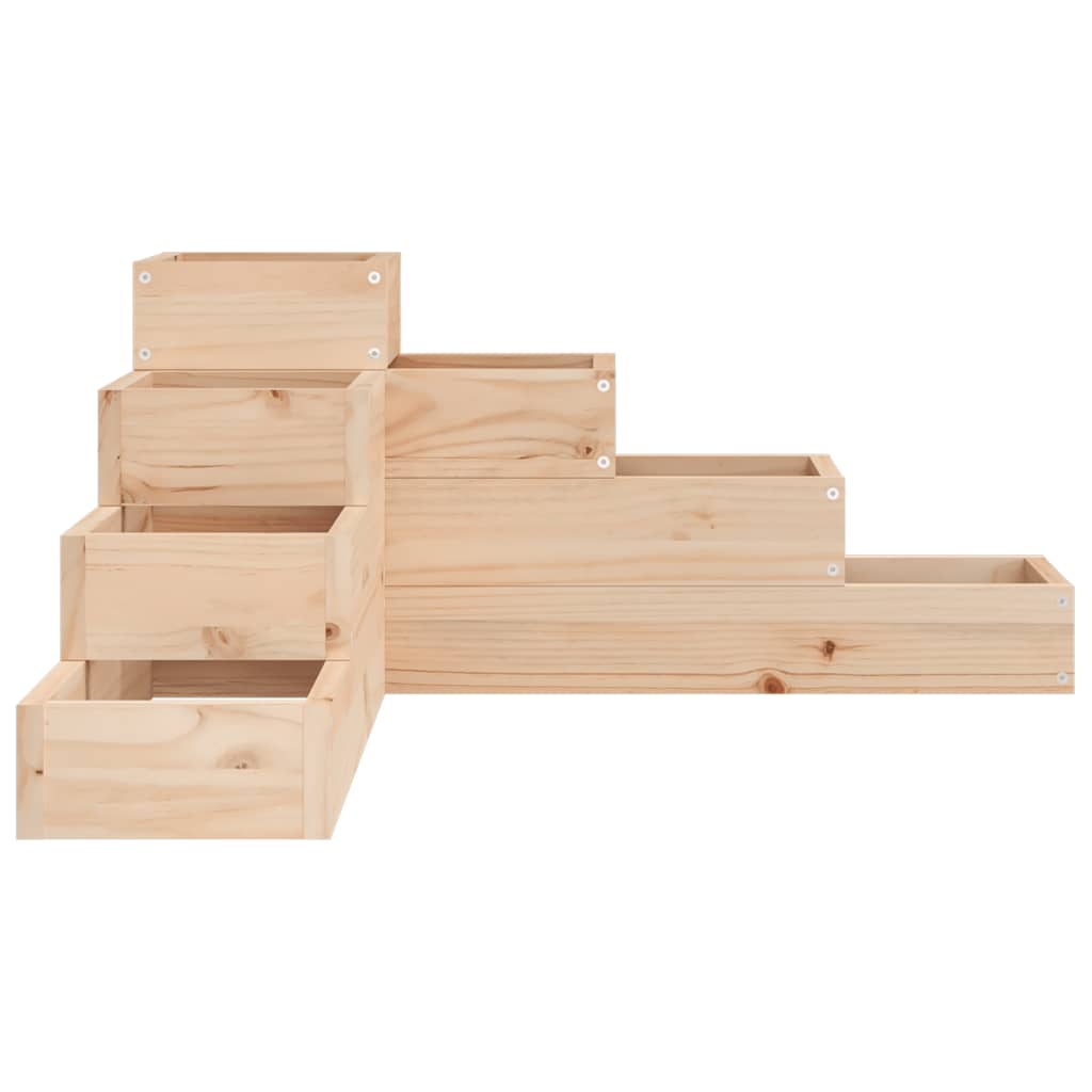 The wooden garden planter viewed from the left side showing the tiered structure