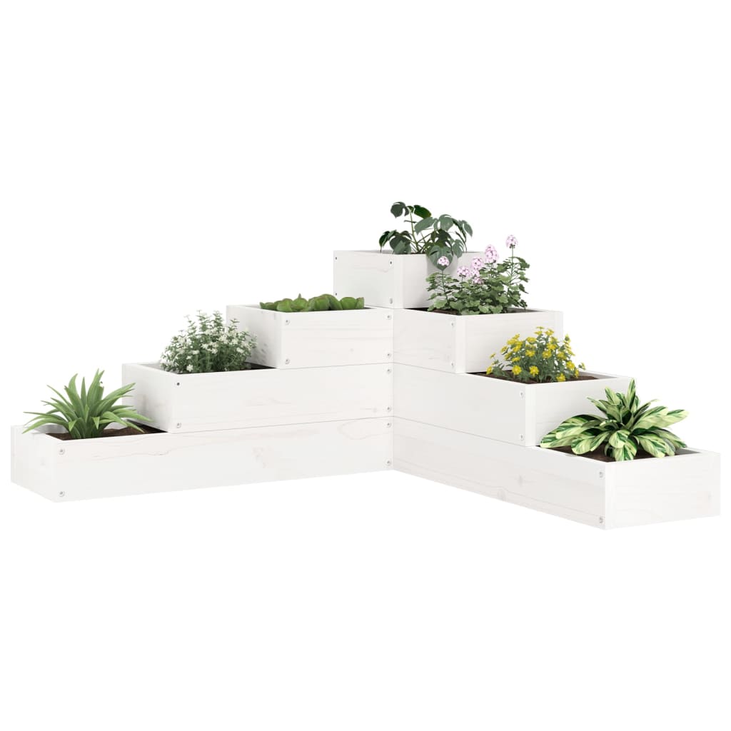 vidaXL Garden Planter 4-Tier White Solid Wood Pine, a tiered planter with four levels arranged in a stepped pattern