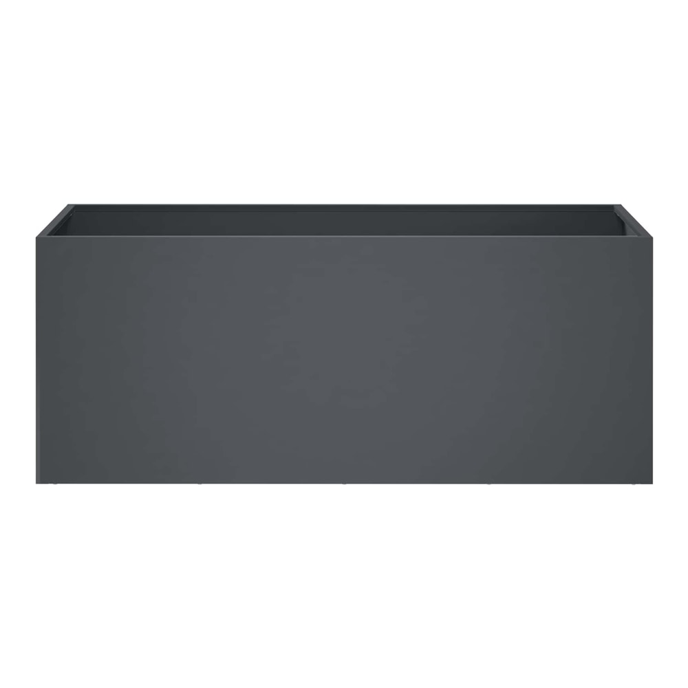 A dark grey rectangular garden planter against a white background