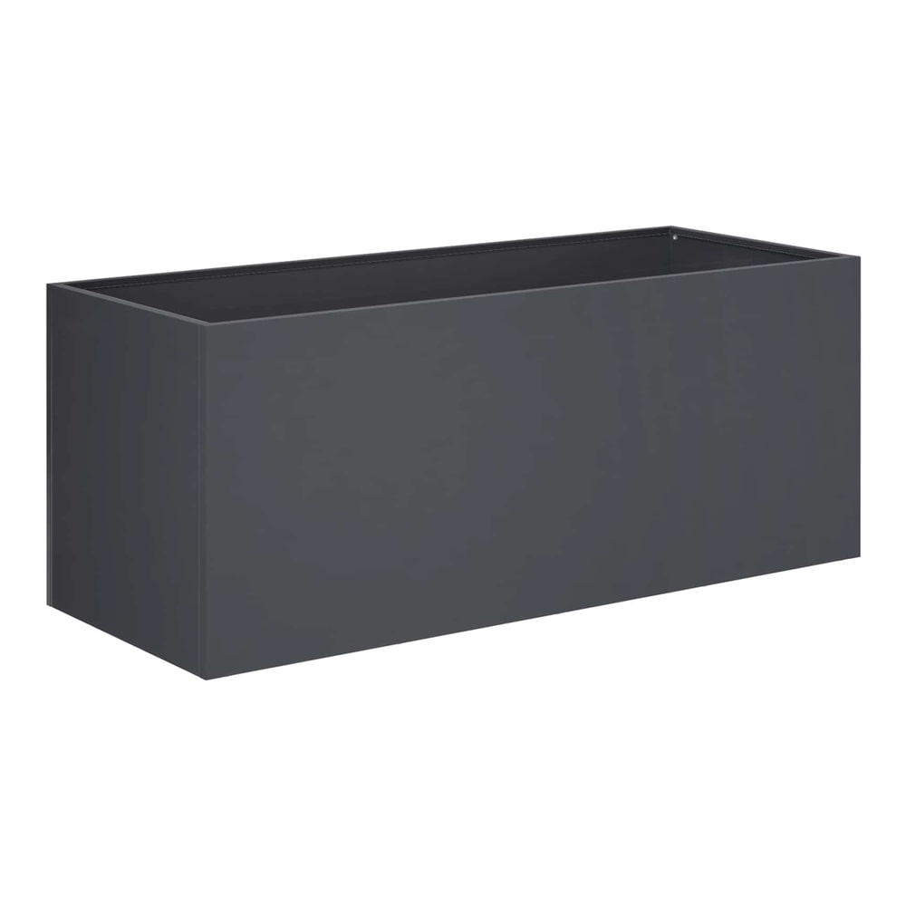 Anthracite rectangular garden planter shown outdoors on a wooden deck