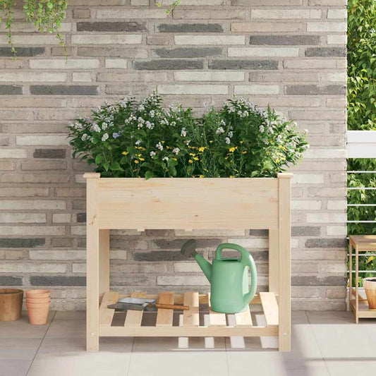 vidaXL Garden Planter Beige Solid Fir Wood with plants and watering can on a patio