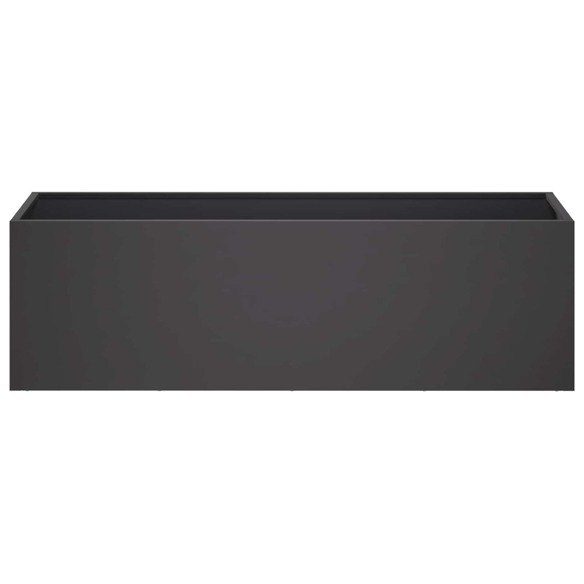 The black rectangular garden planter shown from a straight front perspective