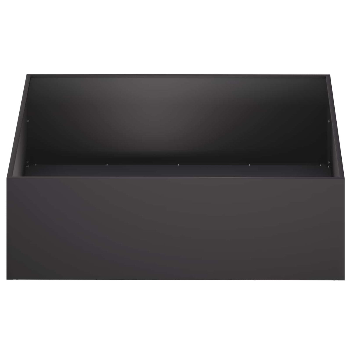 The black garden planter viewed from the front
