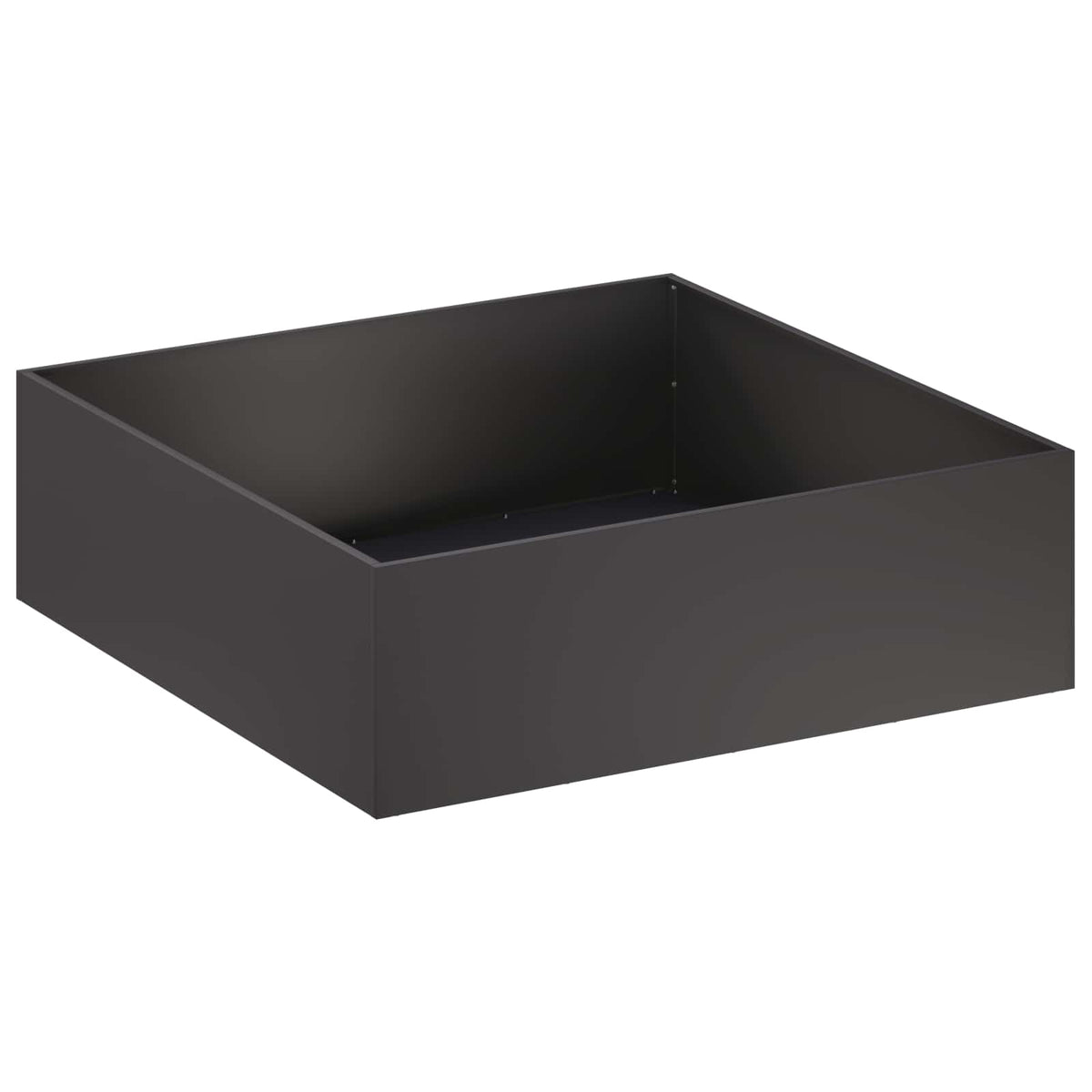 A black rectangular garden planter shown from a slightly elevated angle