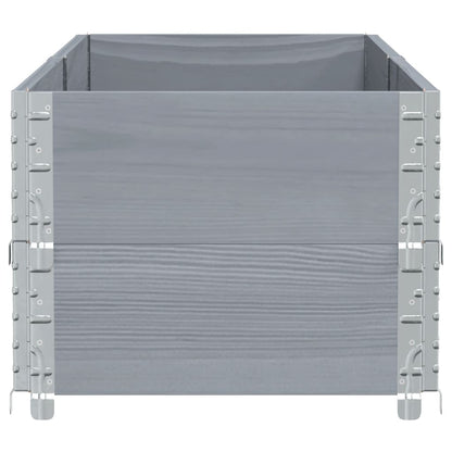 Grey solid wood pine planter box, angled front view showing the construction