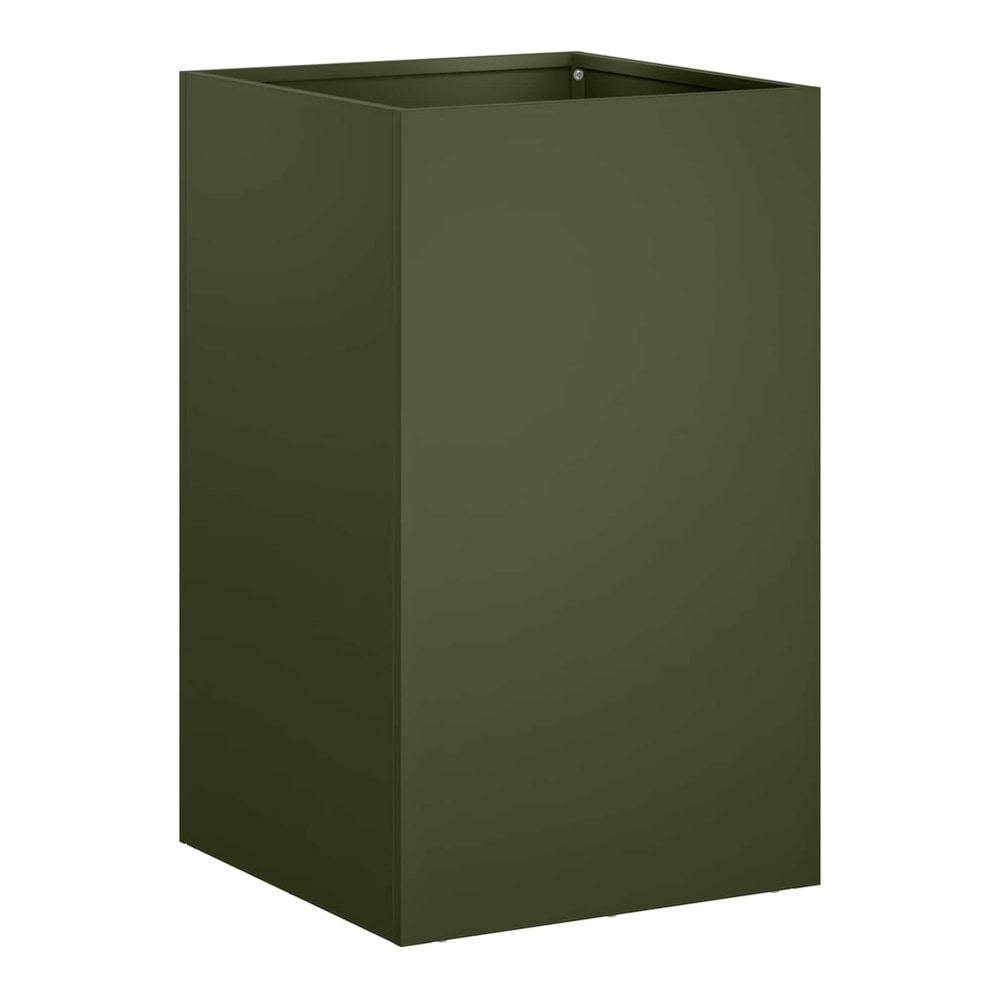A single olive green rectangular garden planter shown from the front