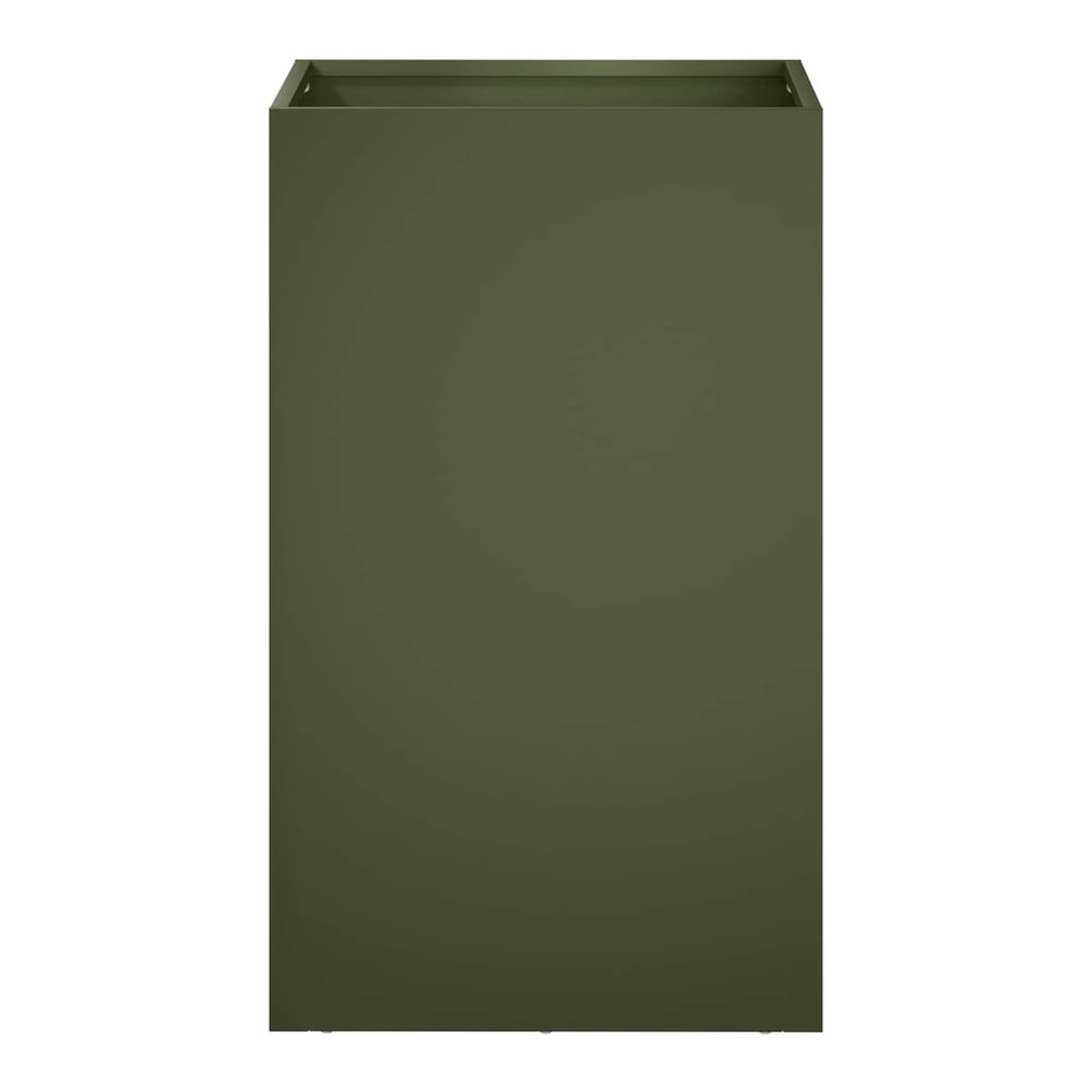 A single olive green rectangular garden planter shown from the side