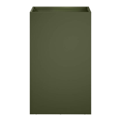 A single olive green rectangular garden planter shown from the side
