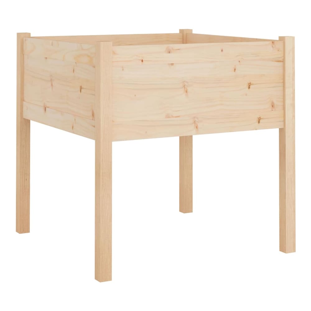 a square wooden planter on four legs, front view