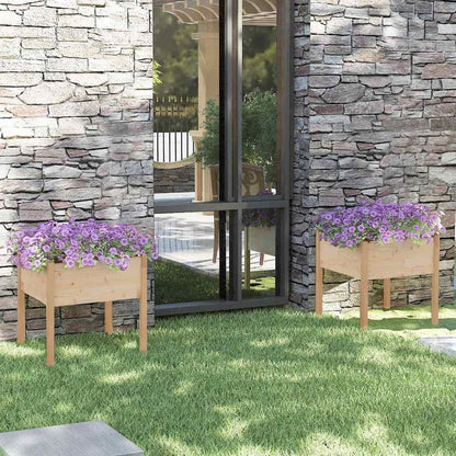 vidaXL Garden Planters 2 pcs Solid Wood Pine set in a garden with flowers