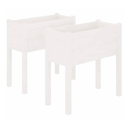 The two white wooden garden planters standing side by side on a plain white background