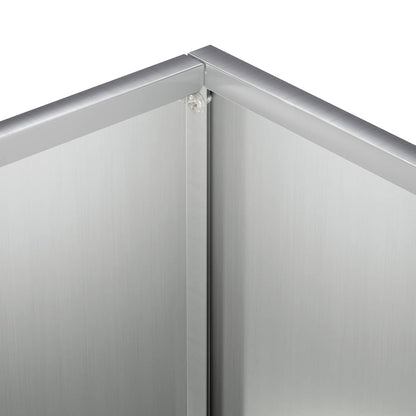 A close-up of the metal garden planter corner showing the internal frame and screw