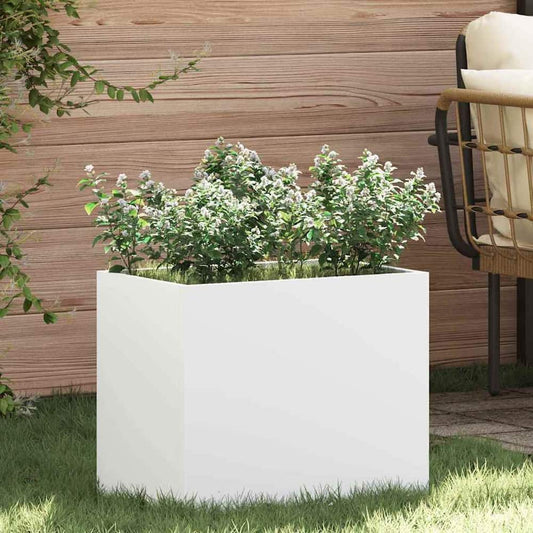 vidaXL Garden Planter White Cold-rolled Steel with plants in a garden setting