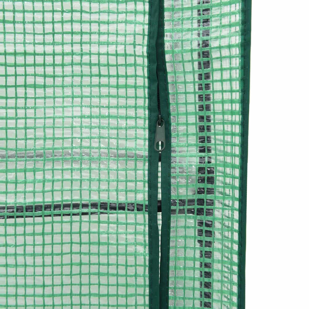 the garden planter cover showing the zip fastener on the green mesh material
