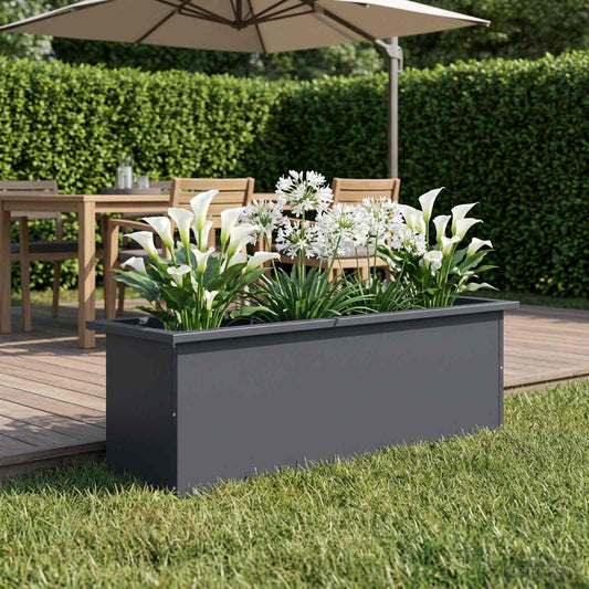 Garden Planter with LED 30 x 100 x 30 cm Steel 1 Width 30 cm Depth 100 cm Anthracite