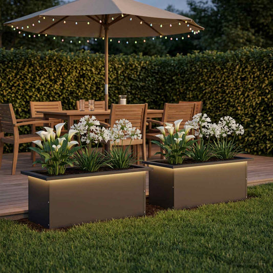 Garden Planter with LED 30 x 60 x 30 cm Steel 2 Width 30 cm Depth 60 cm Black