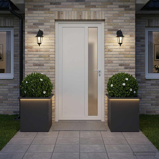 Garden Planter with LED 40 x 40 x 40 cm Steel 2 Width 40 cm Depth 40 cm Black