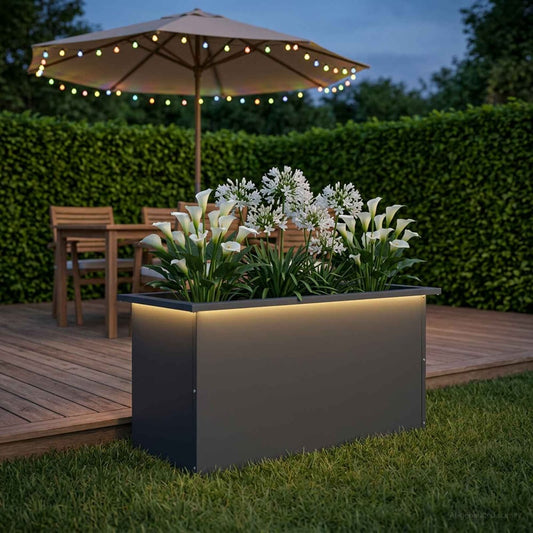 Garden Planter with LED 40 x 80 x 40 cm Steel 1 Width 40 cm Depth 80 cm Anthracite