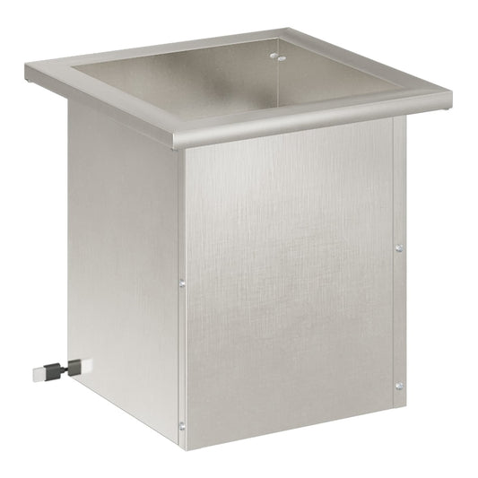 The square metal garden planter in a brushed silver finish shown from a high angle