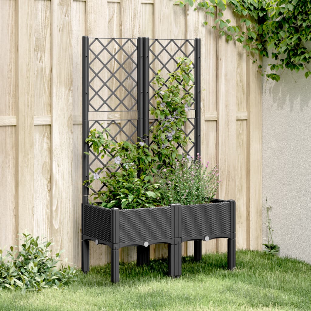 Garden Planter with Trellis PP Depth 40 cm Black