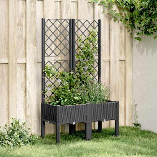 Garden Planter with Trellis PP Depth 40 cm Black