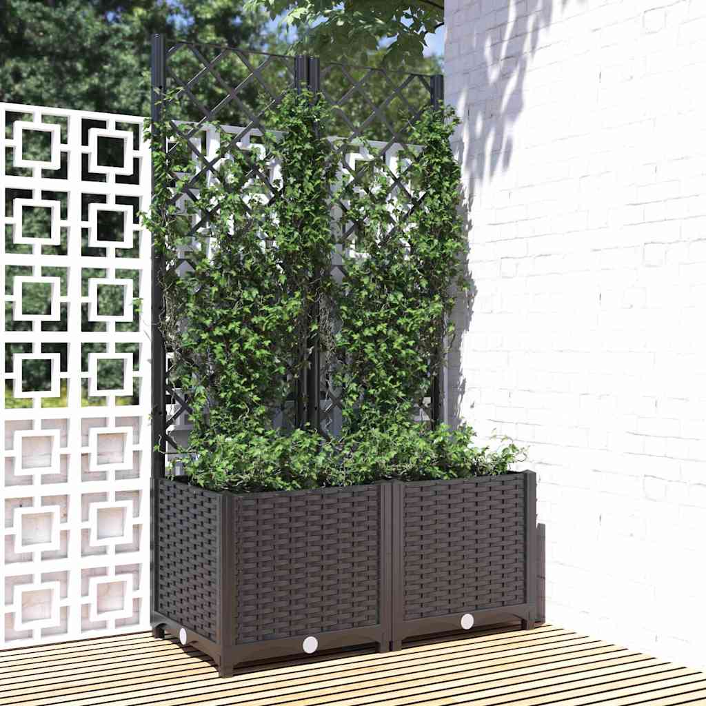 Garden Planter with Trellis PP without wheels Height 136 cm Width 80 cm Black