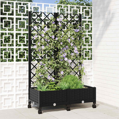 Garden Planter with Trellis&Wheels PP with wheels Height 121.5 cm Black