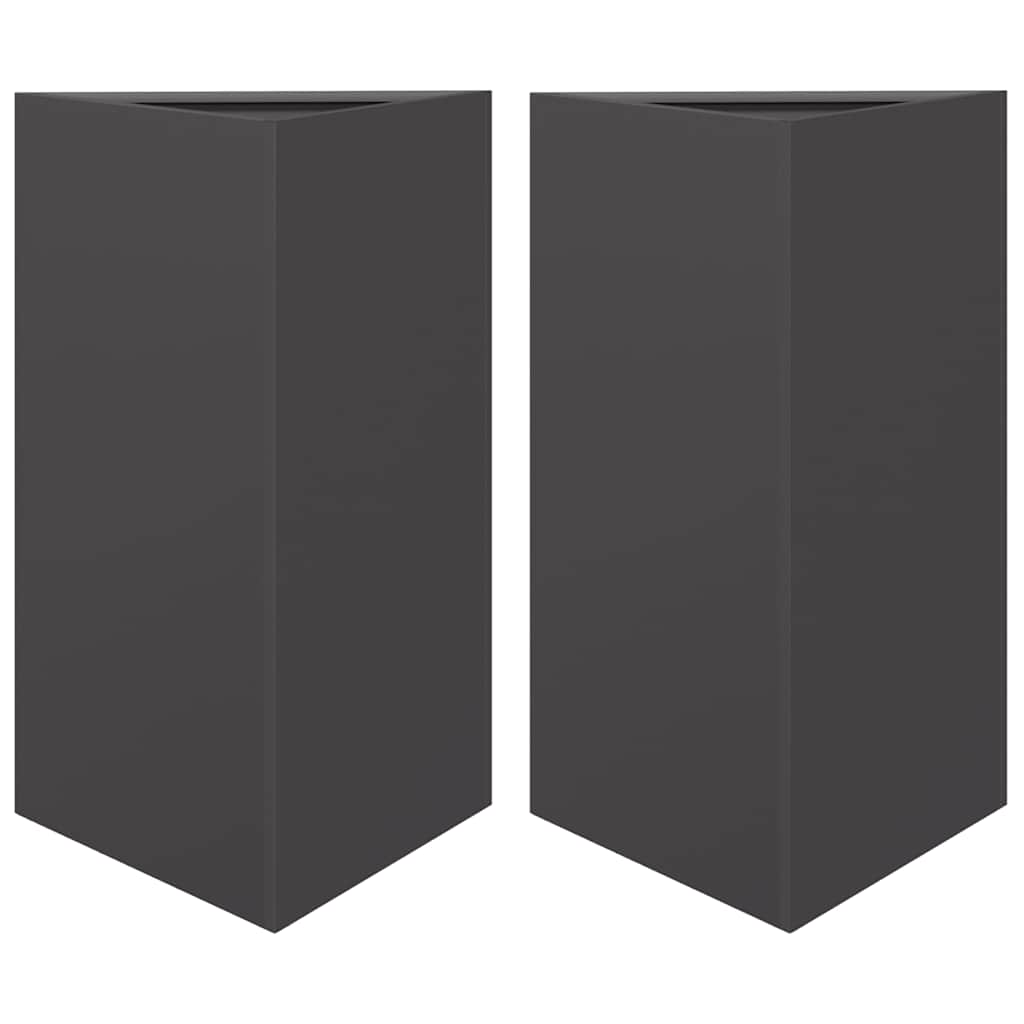 the garden planters shown as a pair of empty black triangular containers