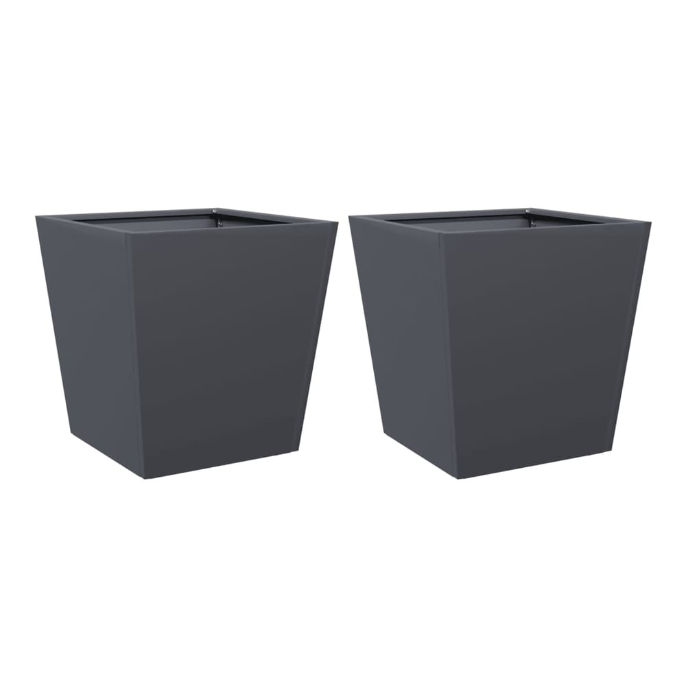 Two anthracite steel garden planters shown together on a white background