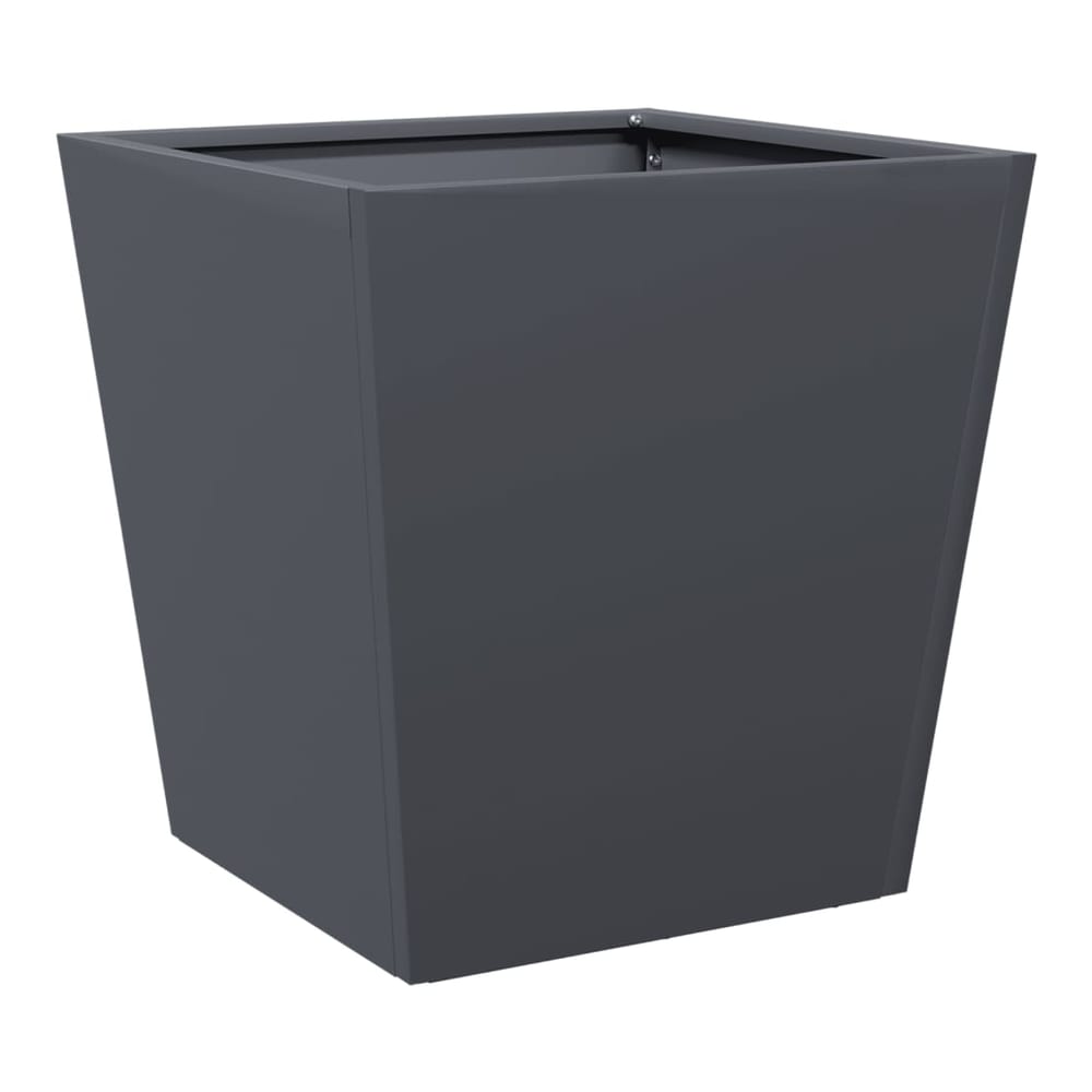 Close-up of an anthracite steel planter showing its angular shape