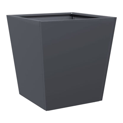Close-up of an anthracite steel planter showing its angular shape