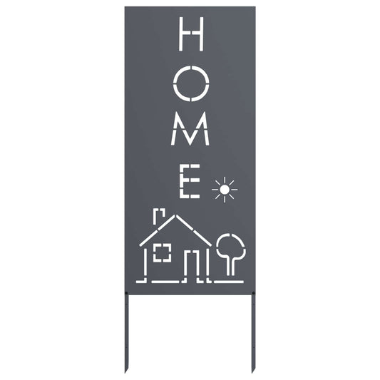 The garden privacy screen with cut-out letters spelling HOME and a house motif