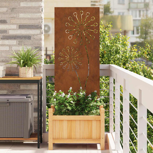 vidaXL Garden Privacy Screen Rusty Weathering Steel with dandelion cut-out design
