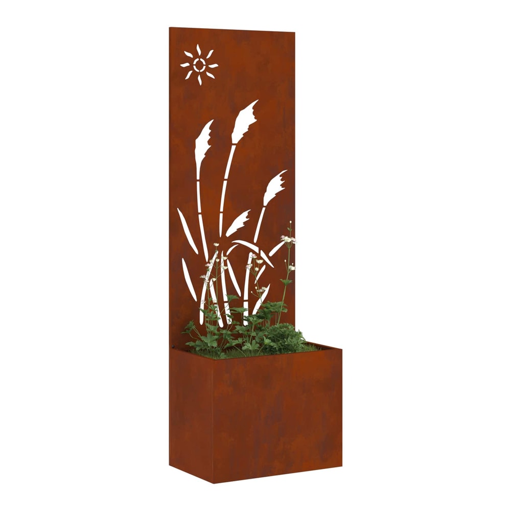 The garden privacy screen with planter box filled with green plants