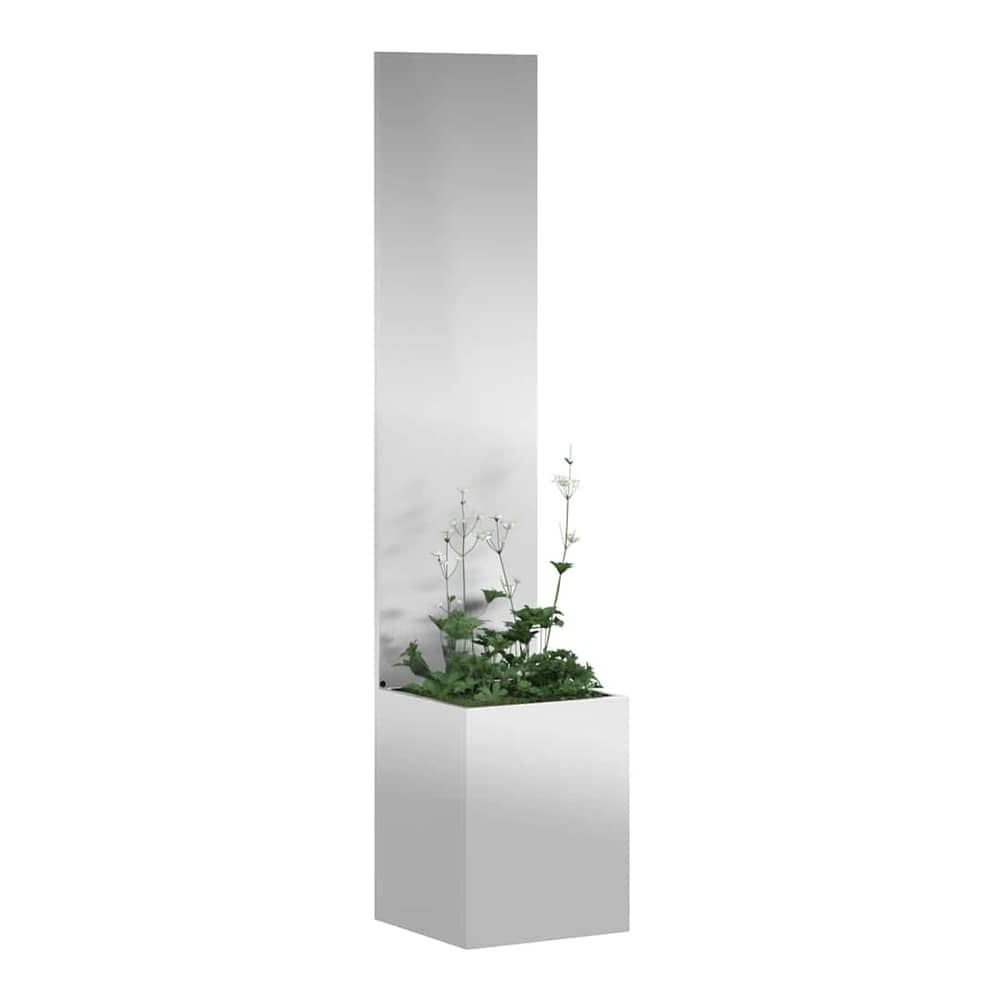 The garden privacy screen with planter box, with small plants growing