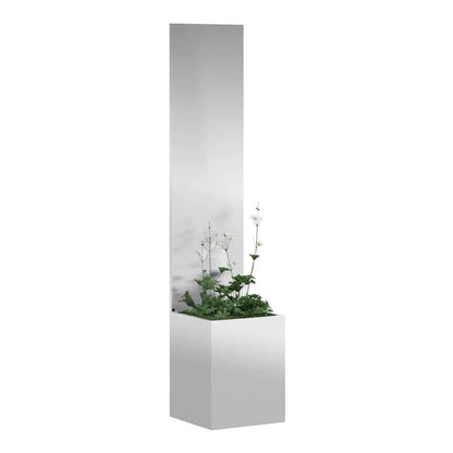 The garden privacy screen with planter box, with small plants growing