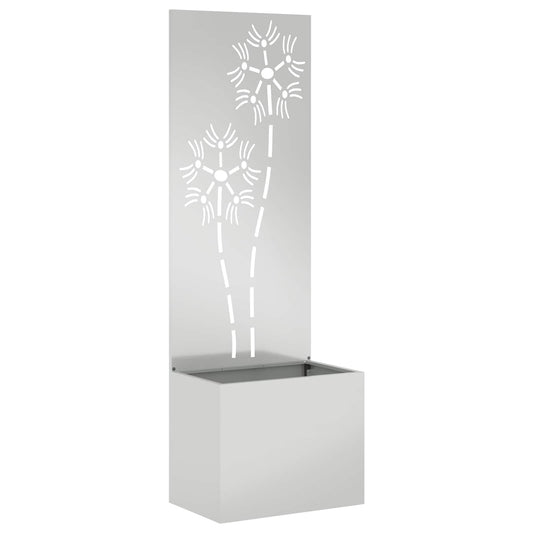 vidaXL Garden Privacy Screen Silver Galvanised steel with a dandelion cutout design