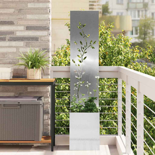 vidaXL Garden Privacy Screen Sliver Stainless steel with a decorative leaf pattern