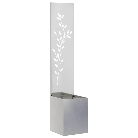 Stainless steel garden privacy screen with a cut-out leaf design