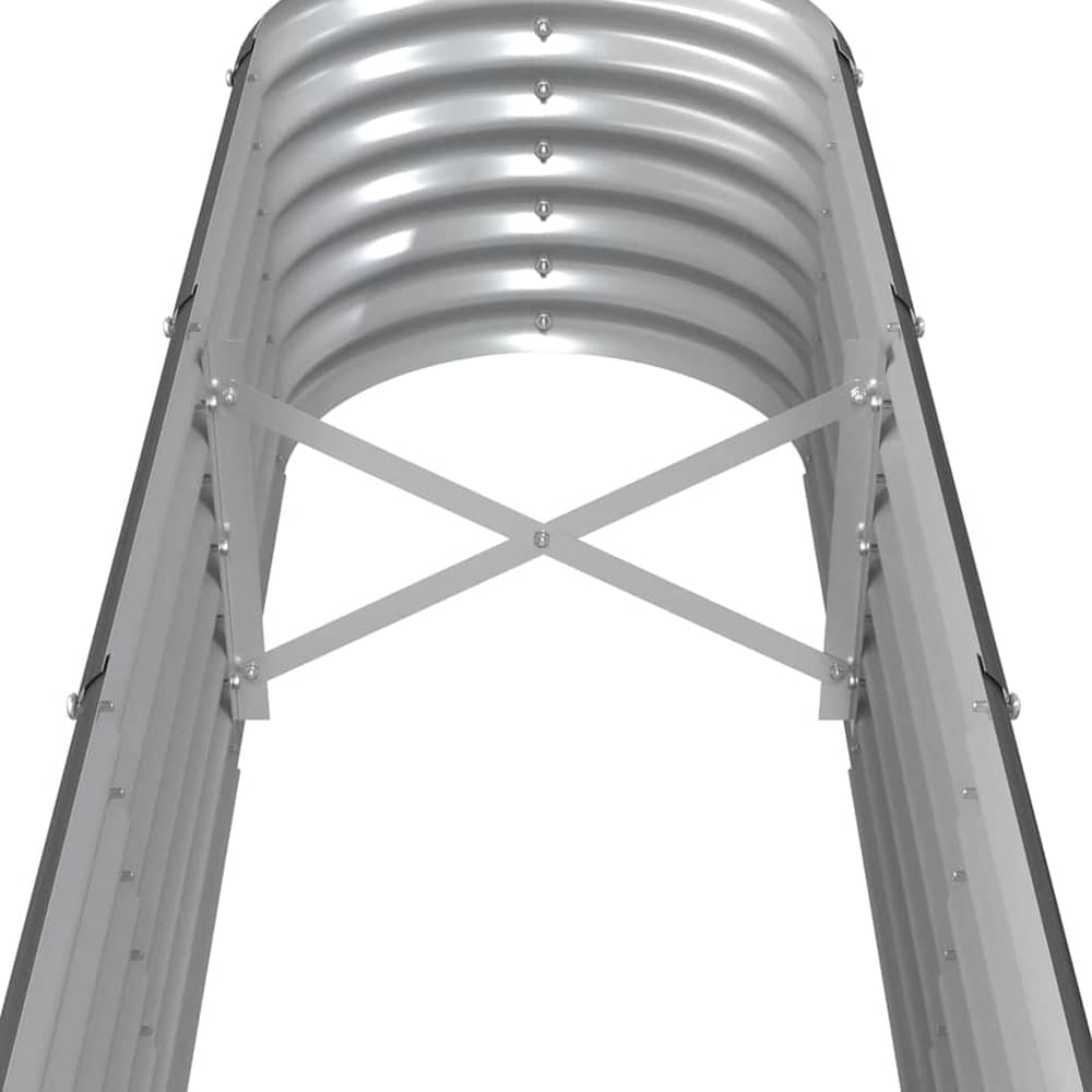 Inside view of the galvanised raised garden bed showing support structure