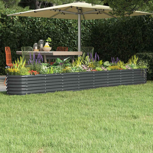 vidaXL Garden Raised Bed Galvanised Steel Anthracite in a garden setting with plants