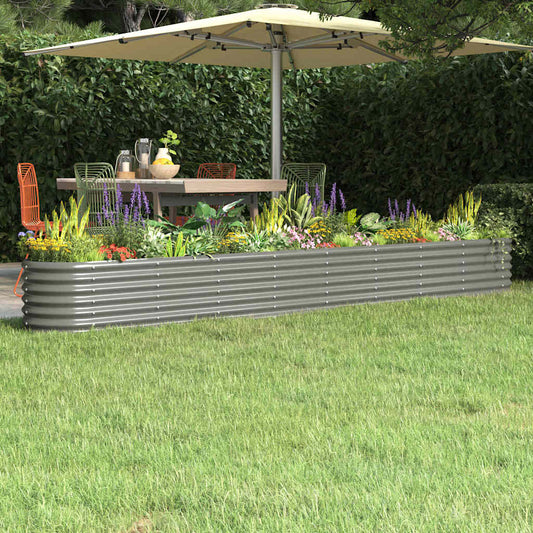 vidaXL Garden Raised Bed Galvanised Steel Grey in a garden setting with plants