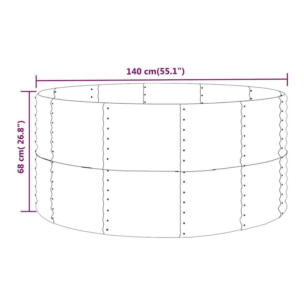 Diagram showing the dimensions of the galvanised raised garden bed