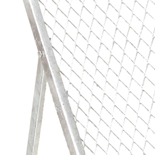 The metal garden sieve showing the side support frame and the mesh screen angle
