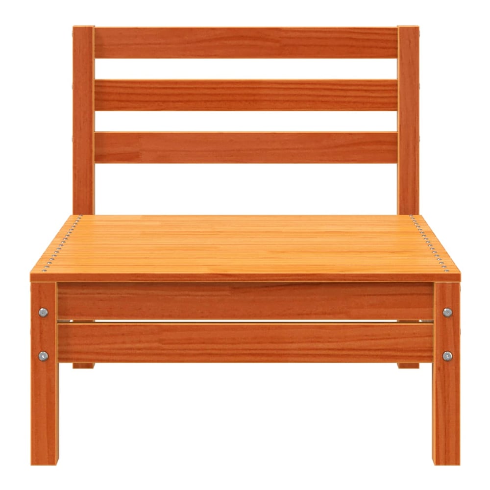 The front of the armless outdoor sectional sofa unit, showing its slatted seat and back