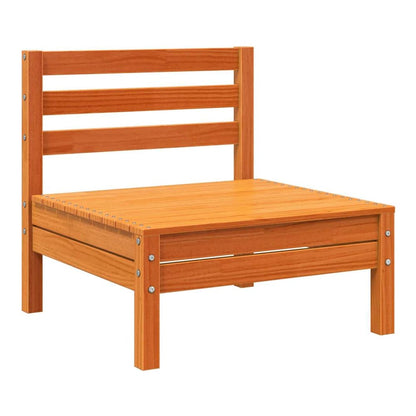 This outdoor sectional sofa unit is made of solid wood with a wax brown finish