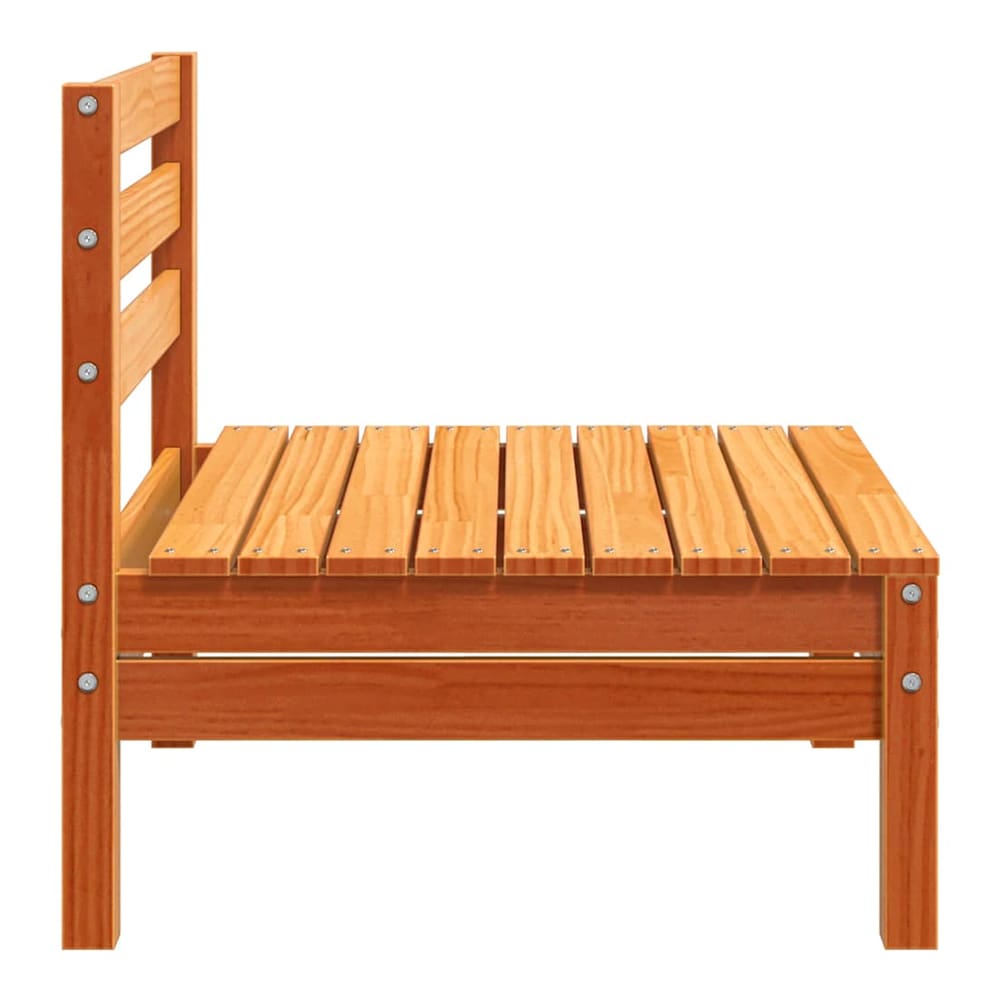 Side view of the armless outdoor sectional sofa unit, highlighting its wooden construction
