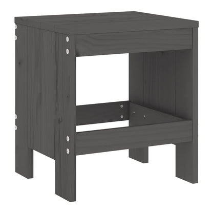 Grey solid wood pine garden stool with visible screw fixings
