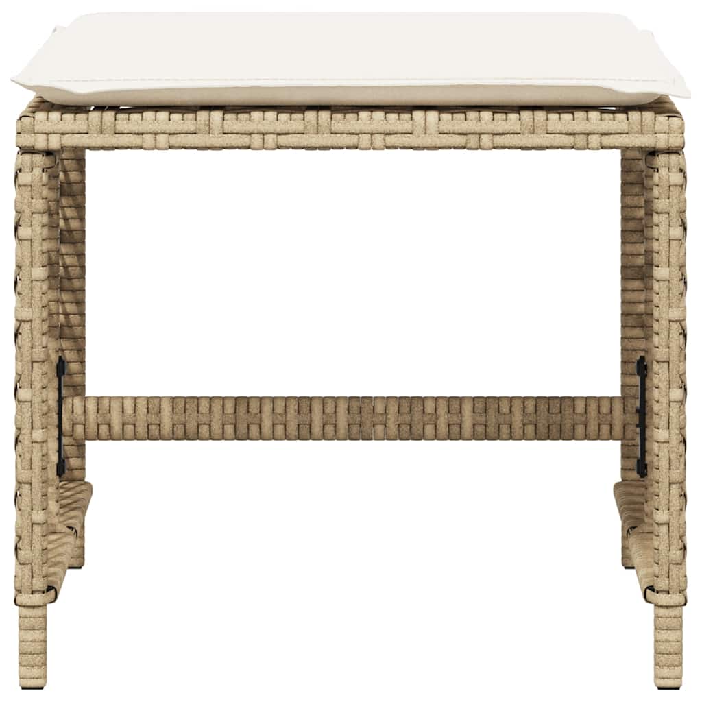 Garden Stools with Cushions 4 pcs Beige Poly Rattan, the outdoor foot rests seen from the front showing the open frame